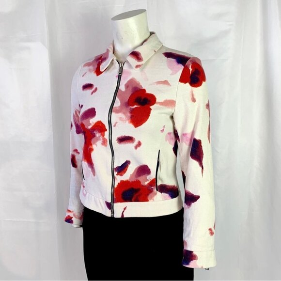 ZARA JACKET FLORAL GRAPHIC COAT BLOOMING OFF WHITE  RED PURPLE JACKET SMALL - Picture 11 of 13